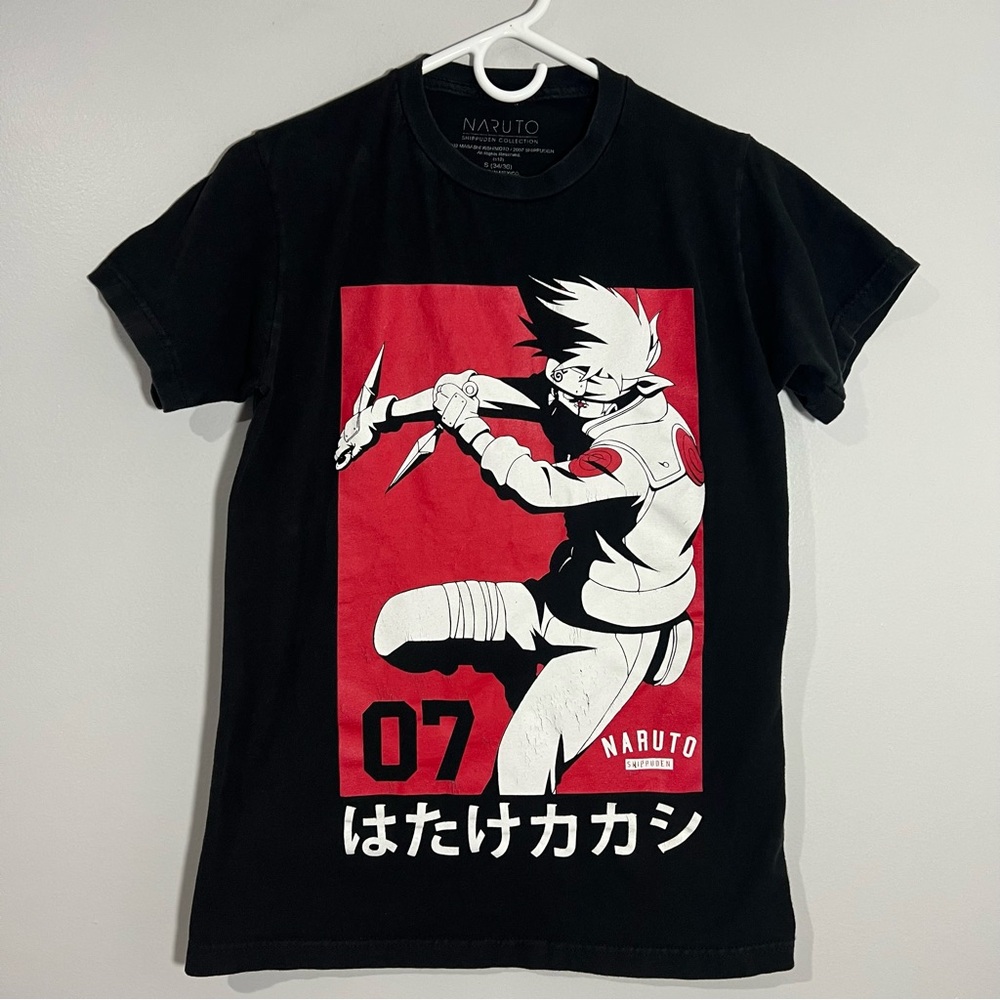 Naruto Shippuden Kakashi Hatake Anime Black Red Short Sleeve T-Shirt Mens Small